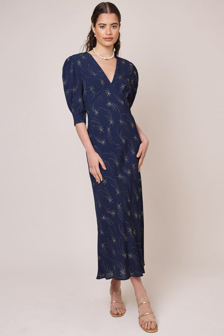 Glitter Star Midnight V-Neck Midi Dress ...